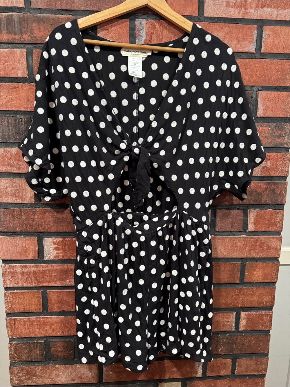 mara hoffman Polka Dot Tie-Front Black romper